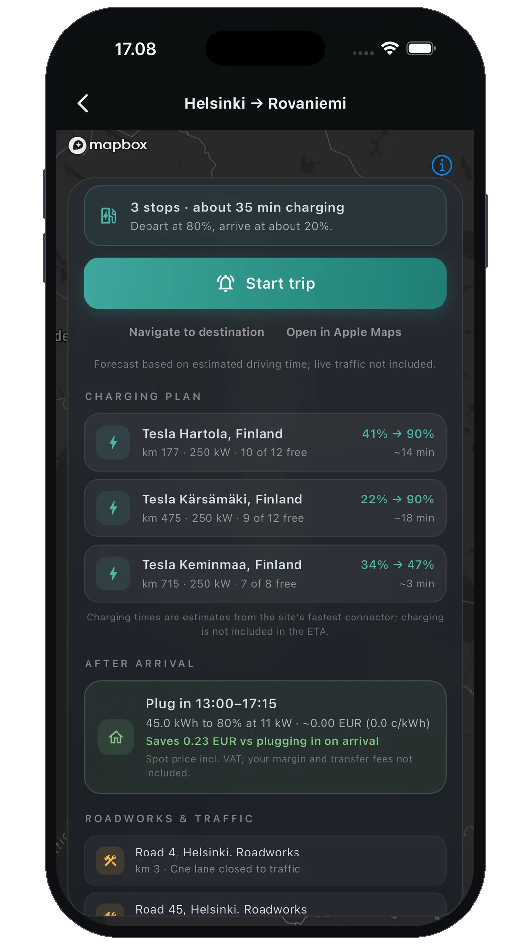 Nordplug app EV charging plan with live availability